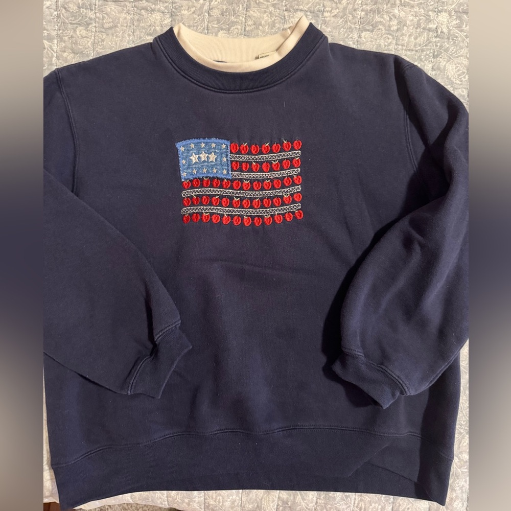 Vintage Classic Elements Navy Crewneck Sweater with Red & Blue Flag Embroidery